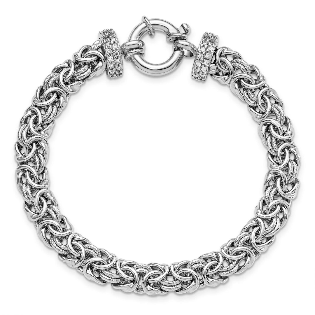 Sterling Silver Polished Textured C.Z Bracelet