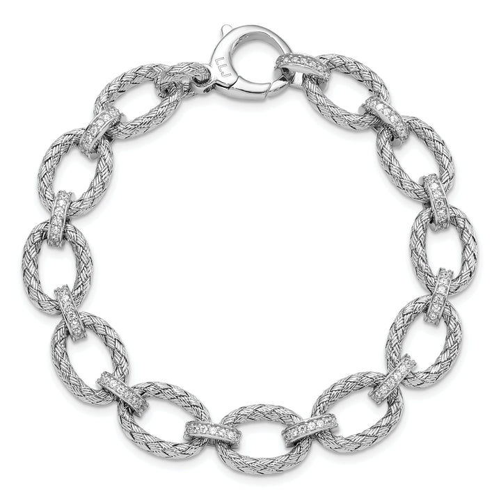 Sterling Silver Rhodium C.Z Woven Link Bracelet