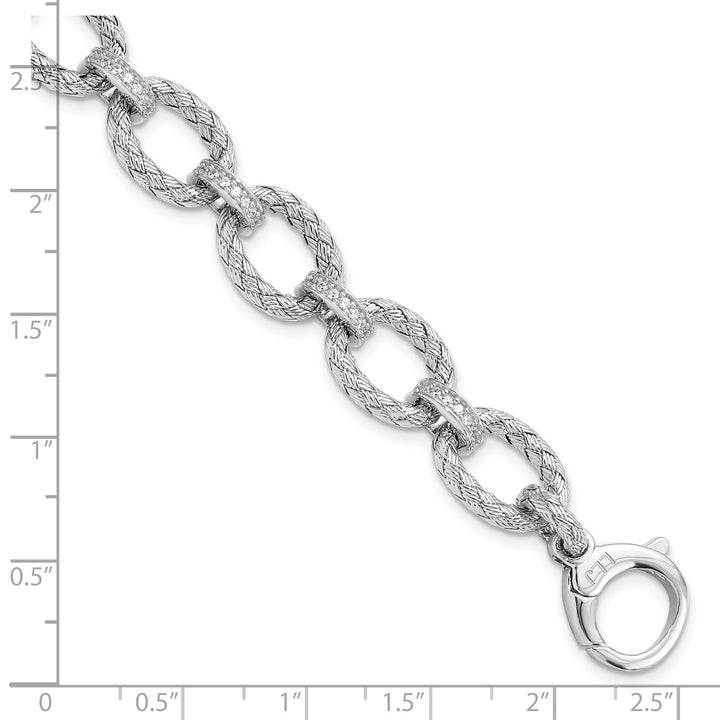 Sterling Silver Rhodium C.Z Woven Link Bracelet