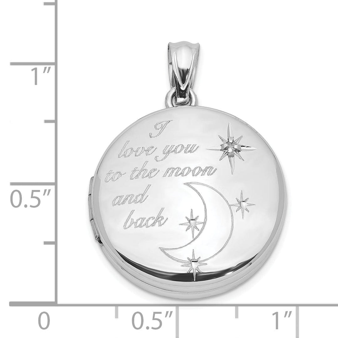 Sterling Silver 20mm Diamond I Love You To The Moon and Back Round Locket