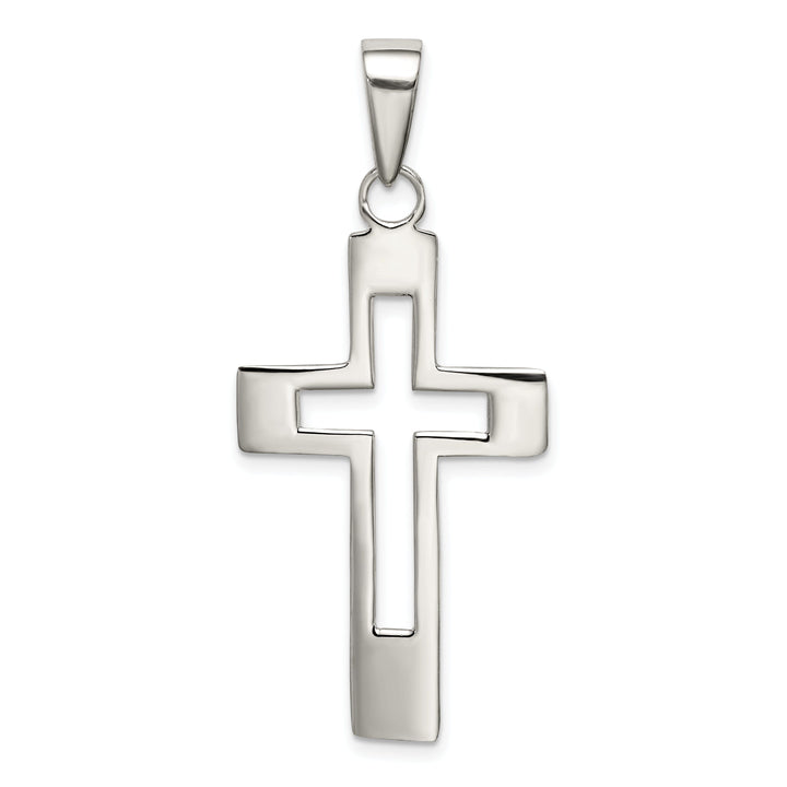 Silver Polished Design Latin Cross Pendant