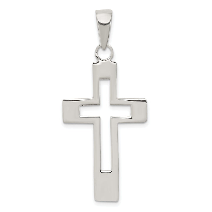 Silver Polished Design Latin Cross Pendant