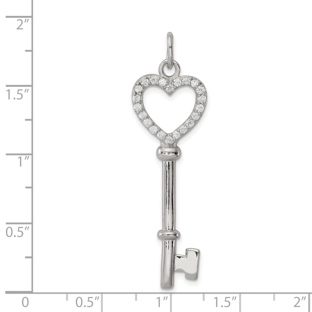 Sterling Silver Cubic Zirconia Heart Key Pendant