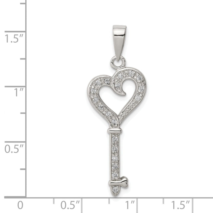 Sterling Silver Cubic Zirconia Heart Key Pendant