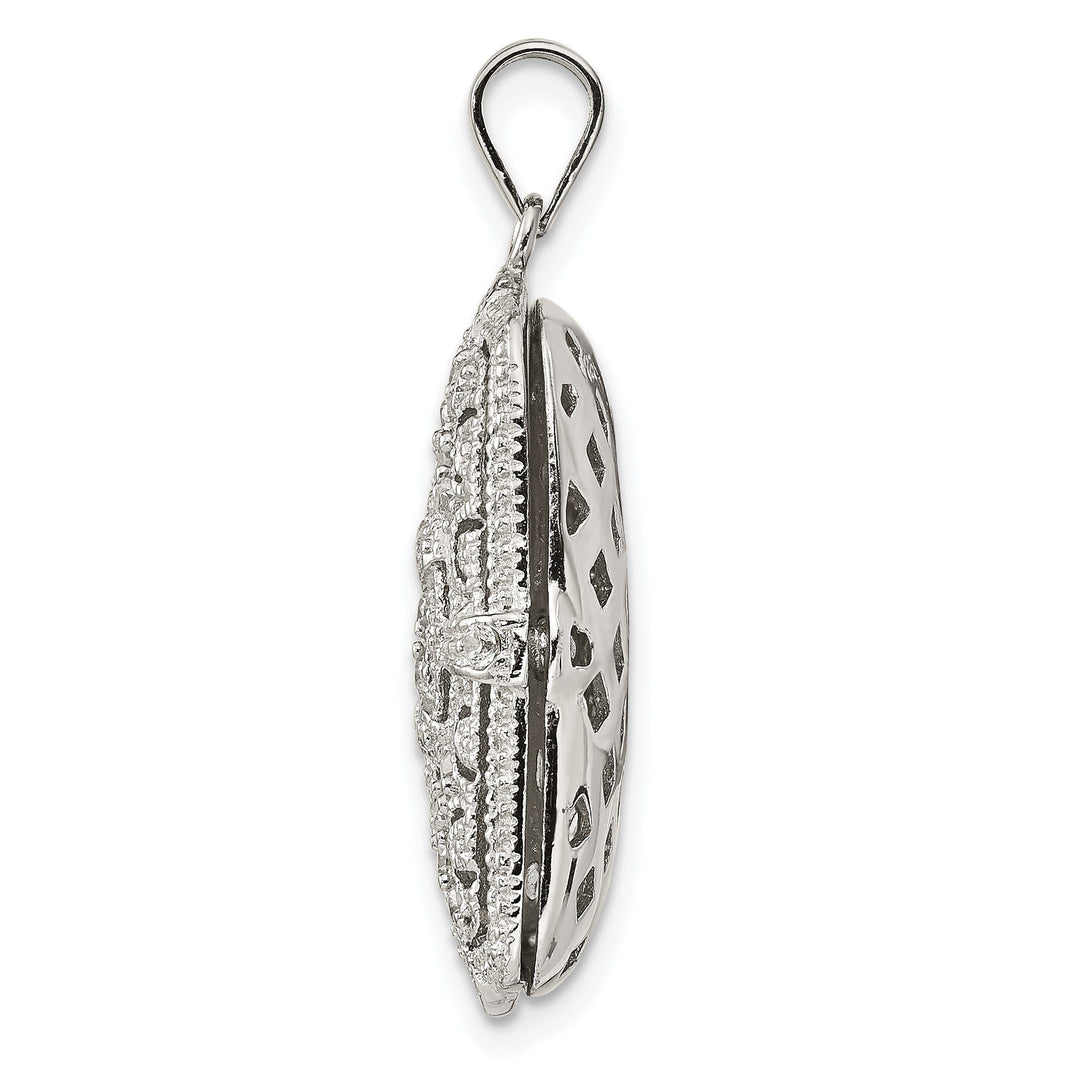 Sterling Silver CZ Oval Design Square Locket Pendant