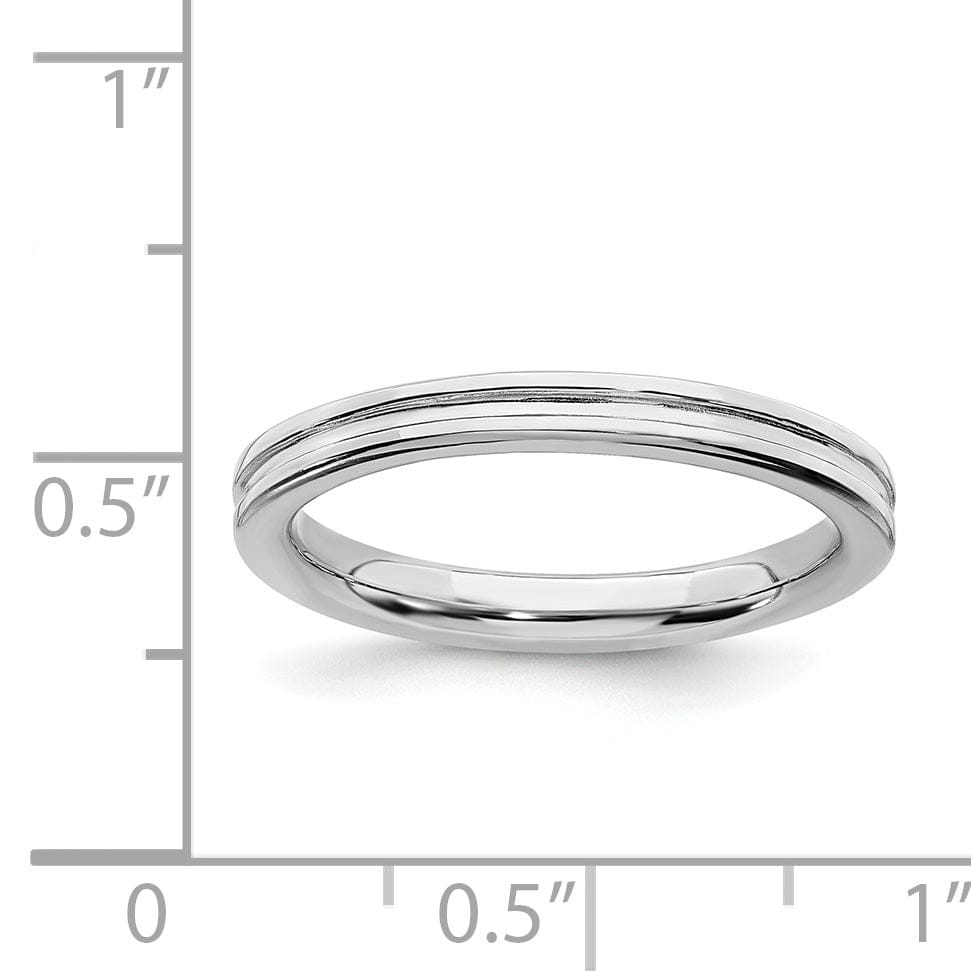 Sterling Silver Rhodium Grooved Ring