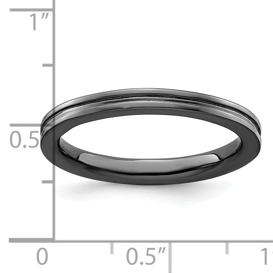 Sterling Silver Black-Plated Grooved Ring