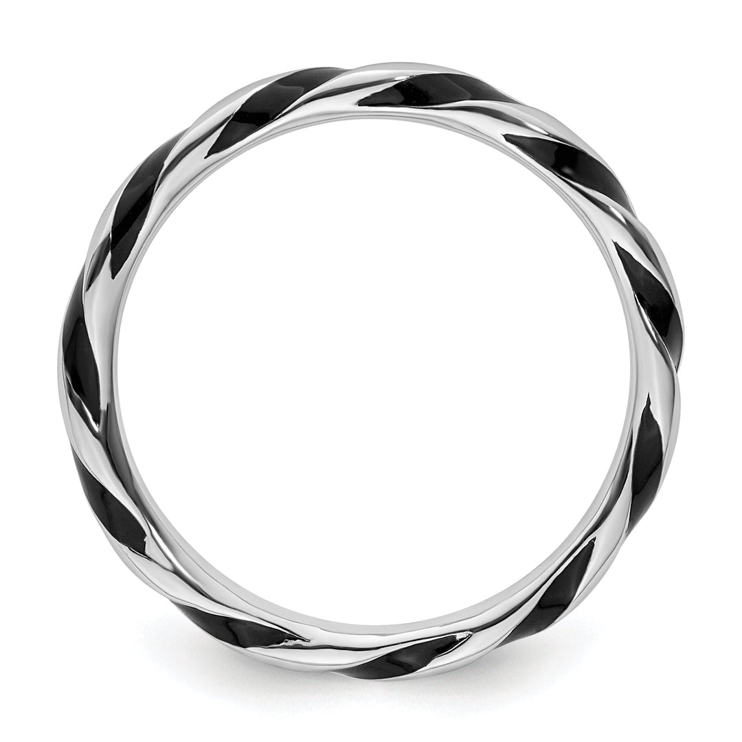 Sterling Silver Black Enameled Stackable Ring