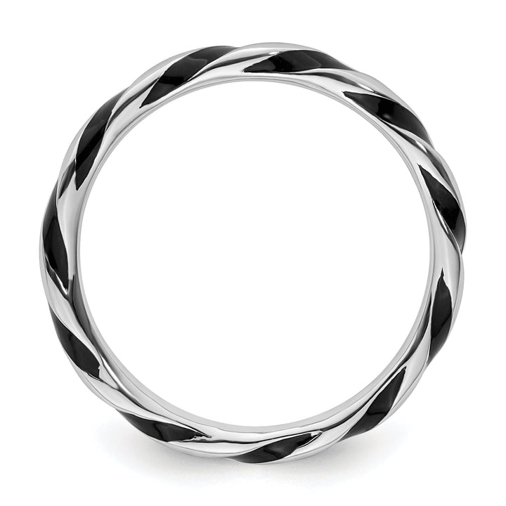 Sterling Silver Black Enameled Stackable Ring