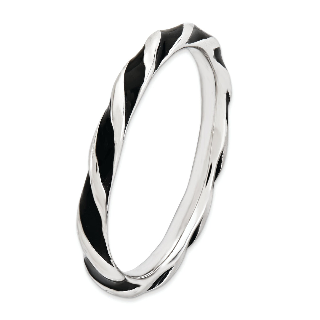 Sterling Silver Black Enameled Stackable Ring