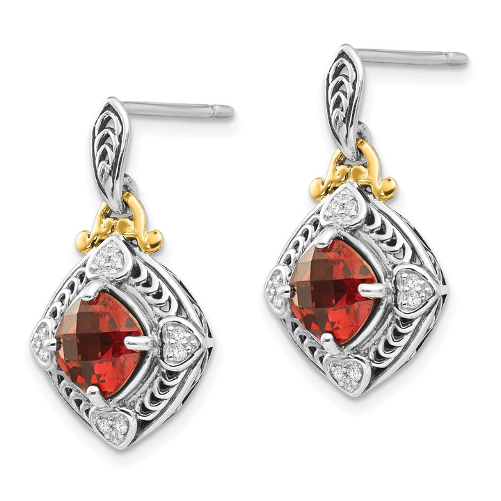 Sterling Silver Gold Diamond Garnet Earrings