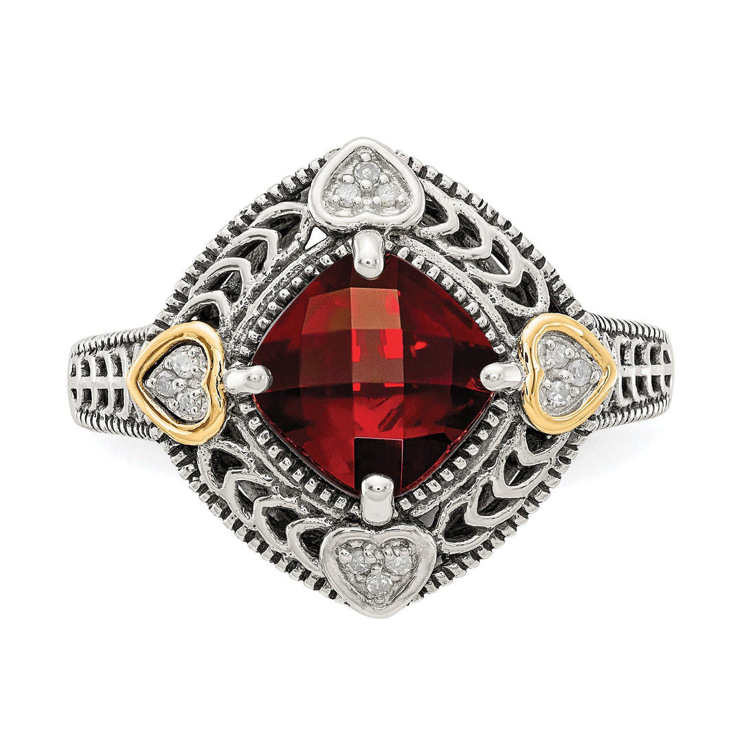 Sterling Silver Gold Diamond Garnet Ring