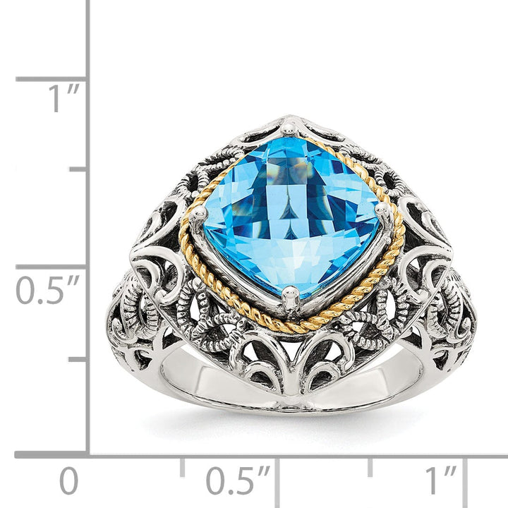 Sterling Silver Gold Blue Topaz Ring