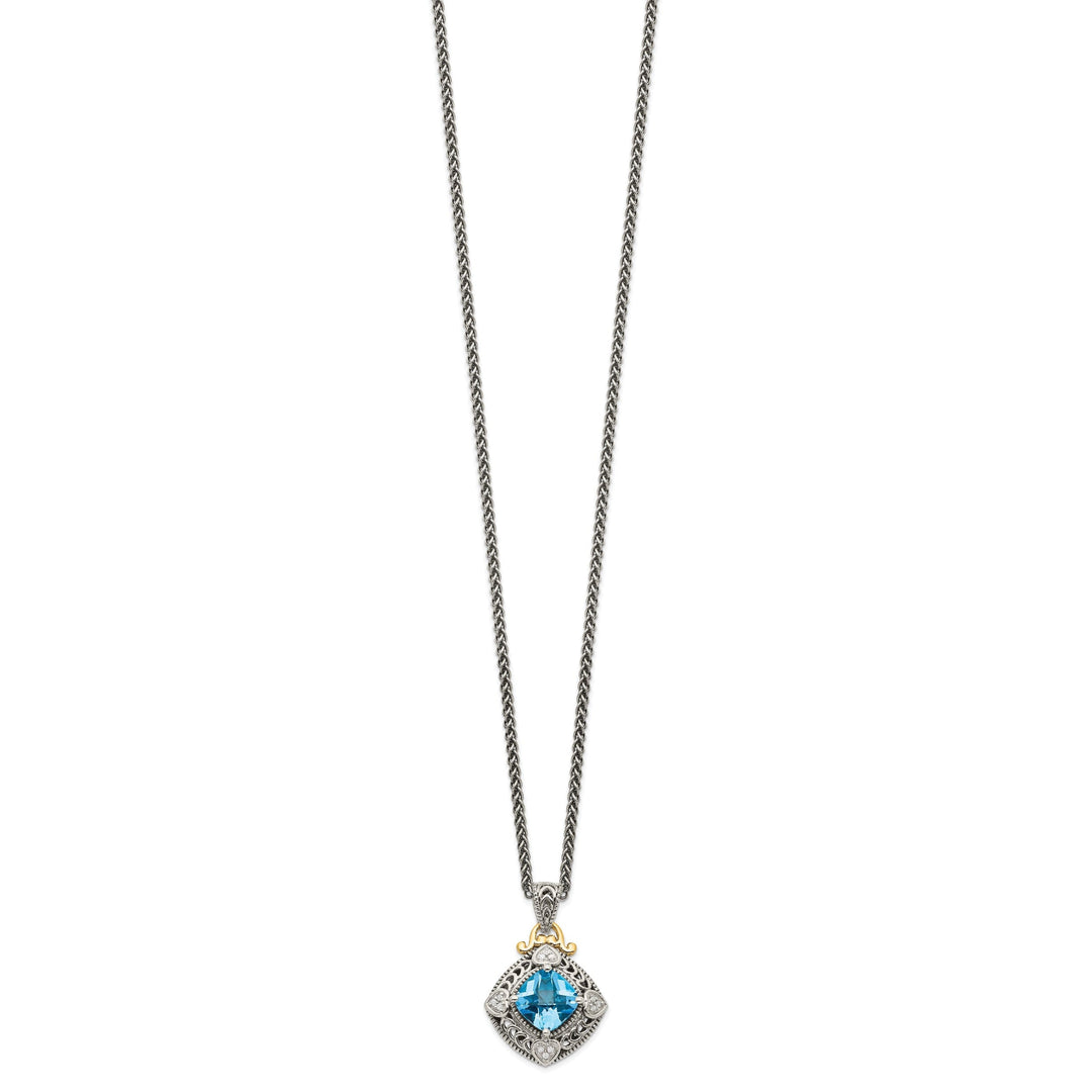 Sterling Silver Gold Diamond Topaz Necklace