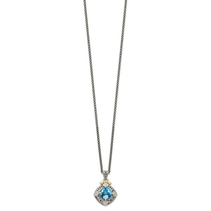 Sterling Silver Gold Diamond Topaz Necklace