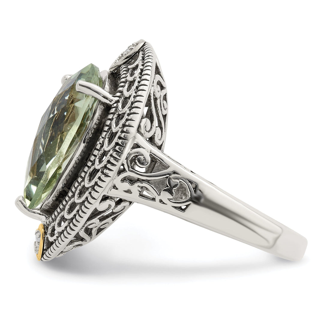 Sterling Silver Gold Diamond Green Quartz Ring