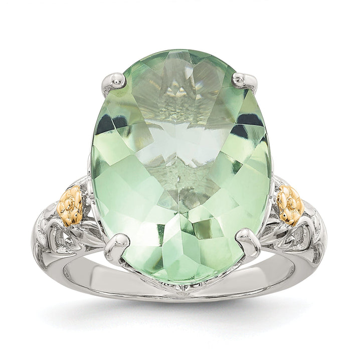 Sterling Silver Gold Green Quartz Ring