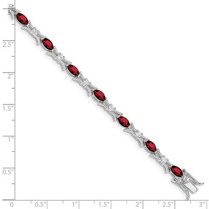 Silver Polished Finish Garnet and C.Z Bracelet