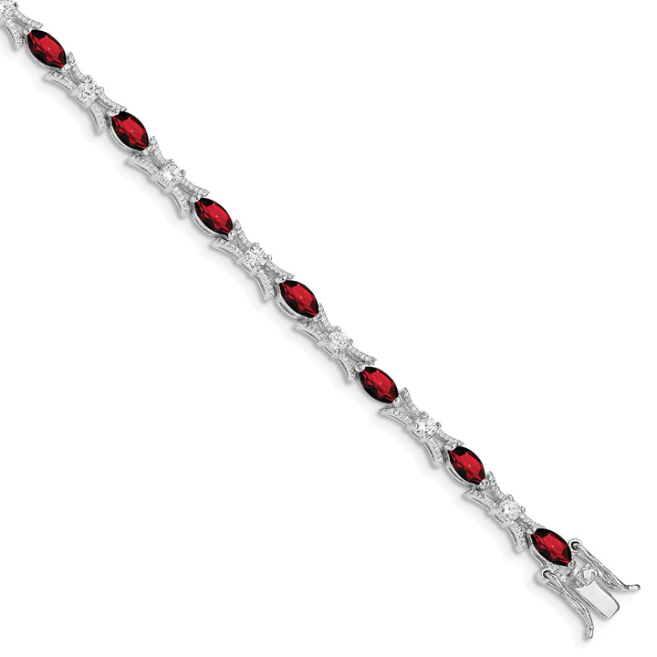 Silver Polished Finish Garnet and C.Z Bracelet