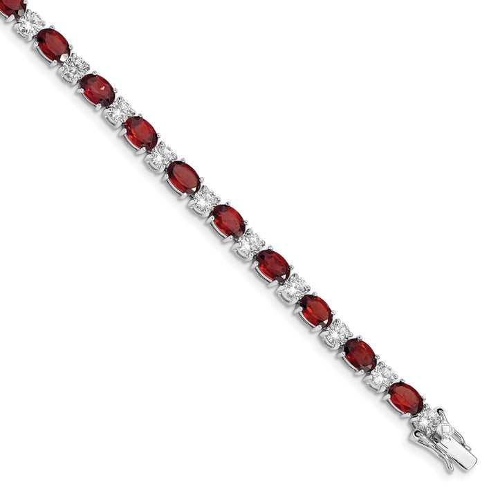 Silver Polished Garnet Cubic Zirconia Bracelet