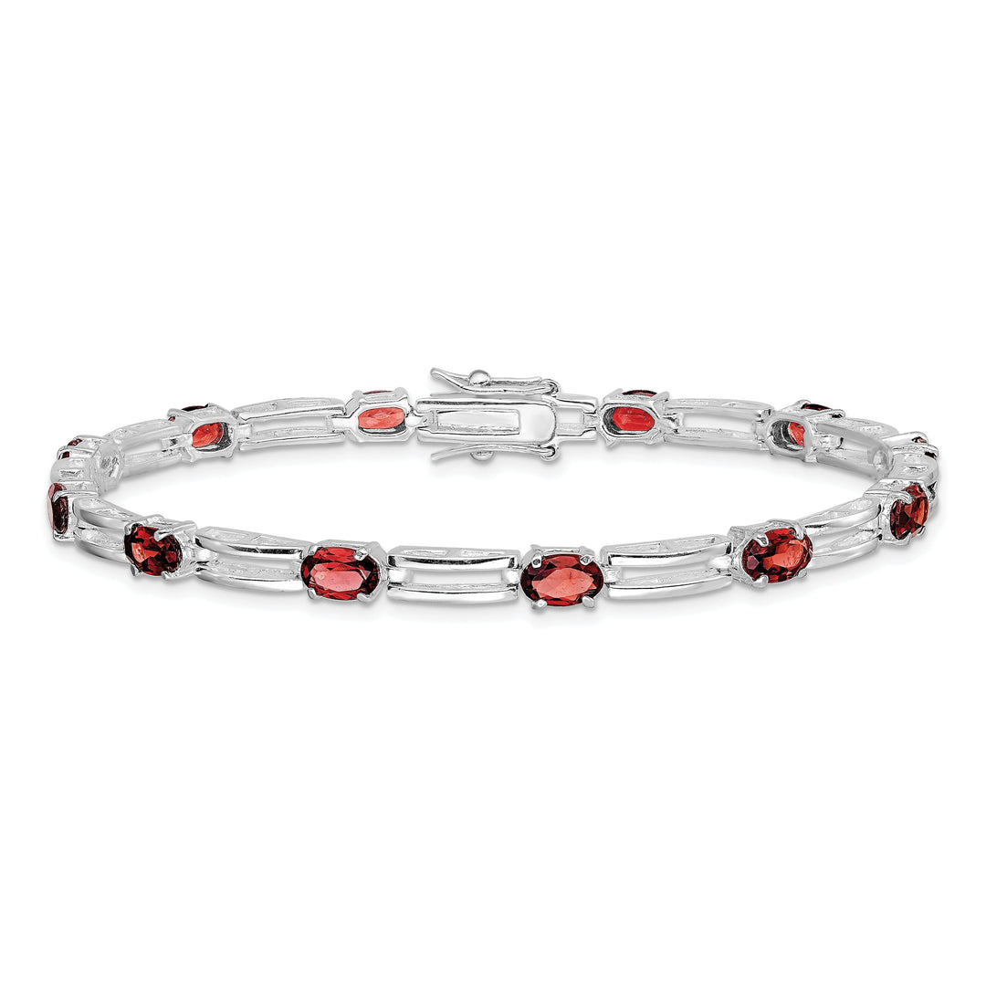 Sterling Silver Polish Finish Garnet Bracelet