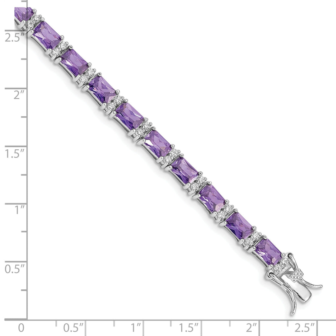 Silver Polished Purple and Clear C.Z Bracelet