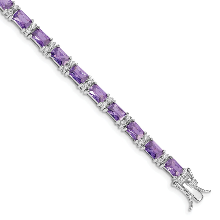 Silver Polished Purple and Clear C.Z Bracelet