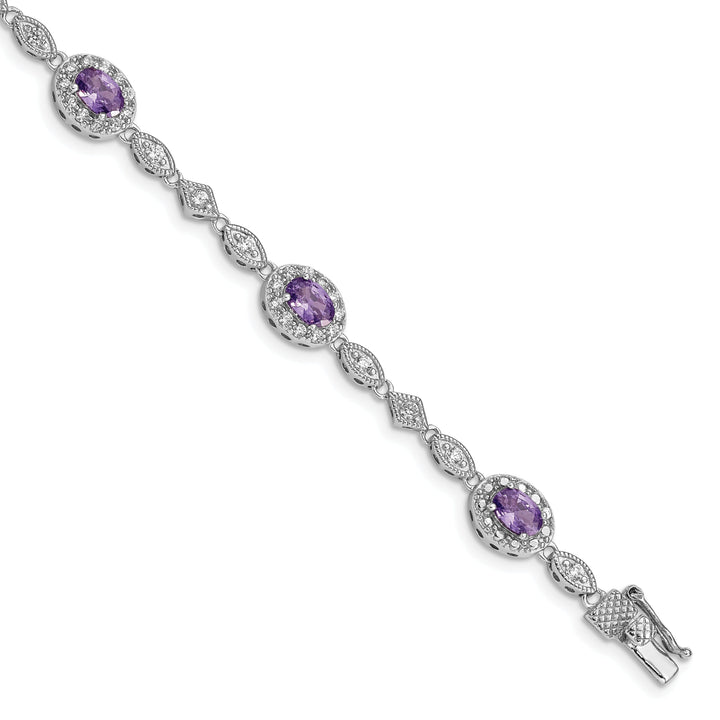 Silver DC Purple Clear Cubic Zirconia Bracelet