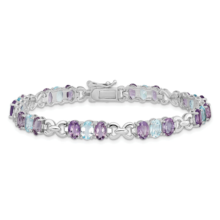 Silver Genuine Amethyst & Blue Topaz Bracelet