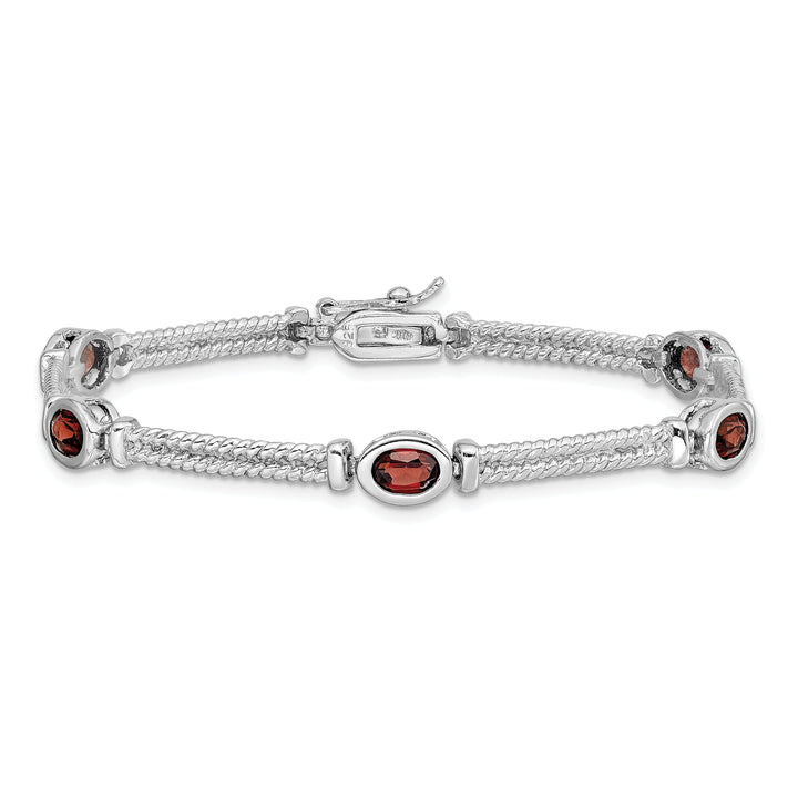 Sterling Silver Polish Finish Garnet Bracelet