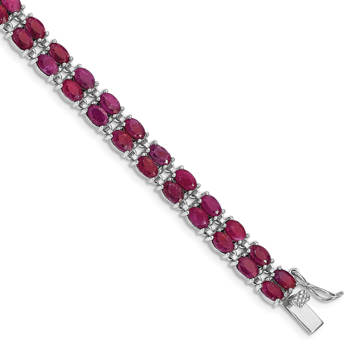 Sterling Silver Polished Rhodium Ruby Bracelet