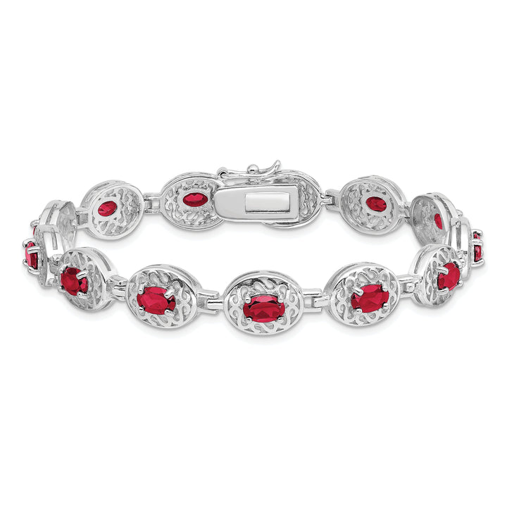 Silver Polished Finish Rhodium Ruby Bracelet