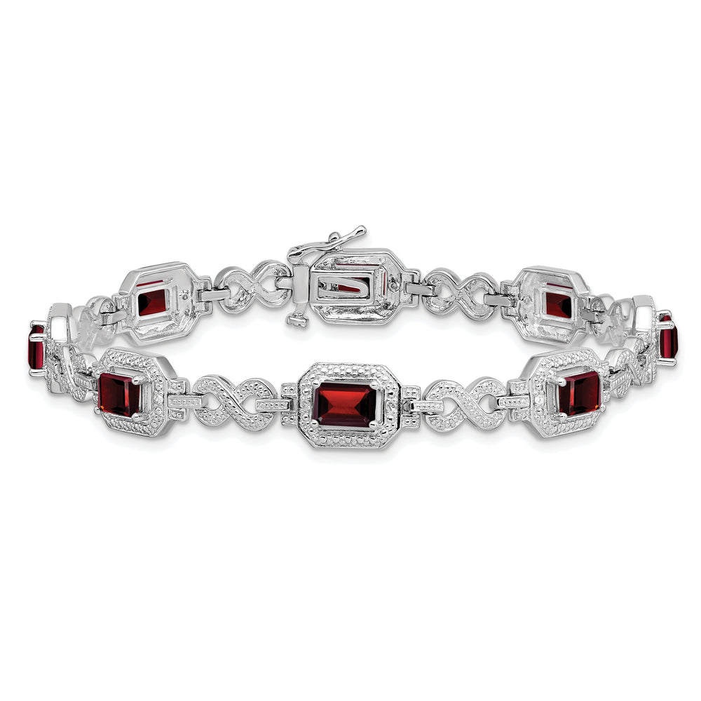 Silver Diamond Octagon Garnet Gemstone Bracelet