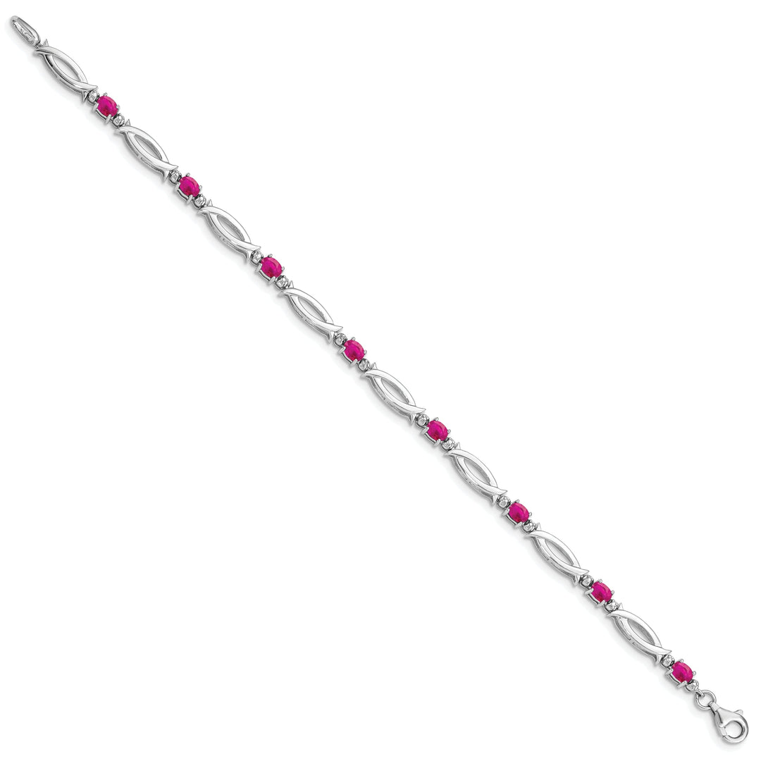 Silver Polished Finish Ruby Diamond Bracelet