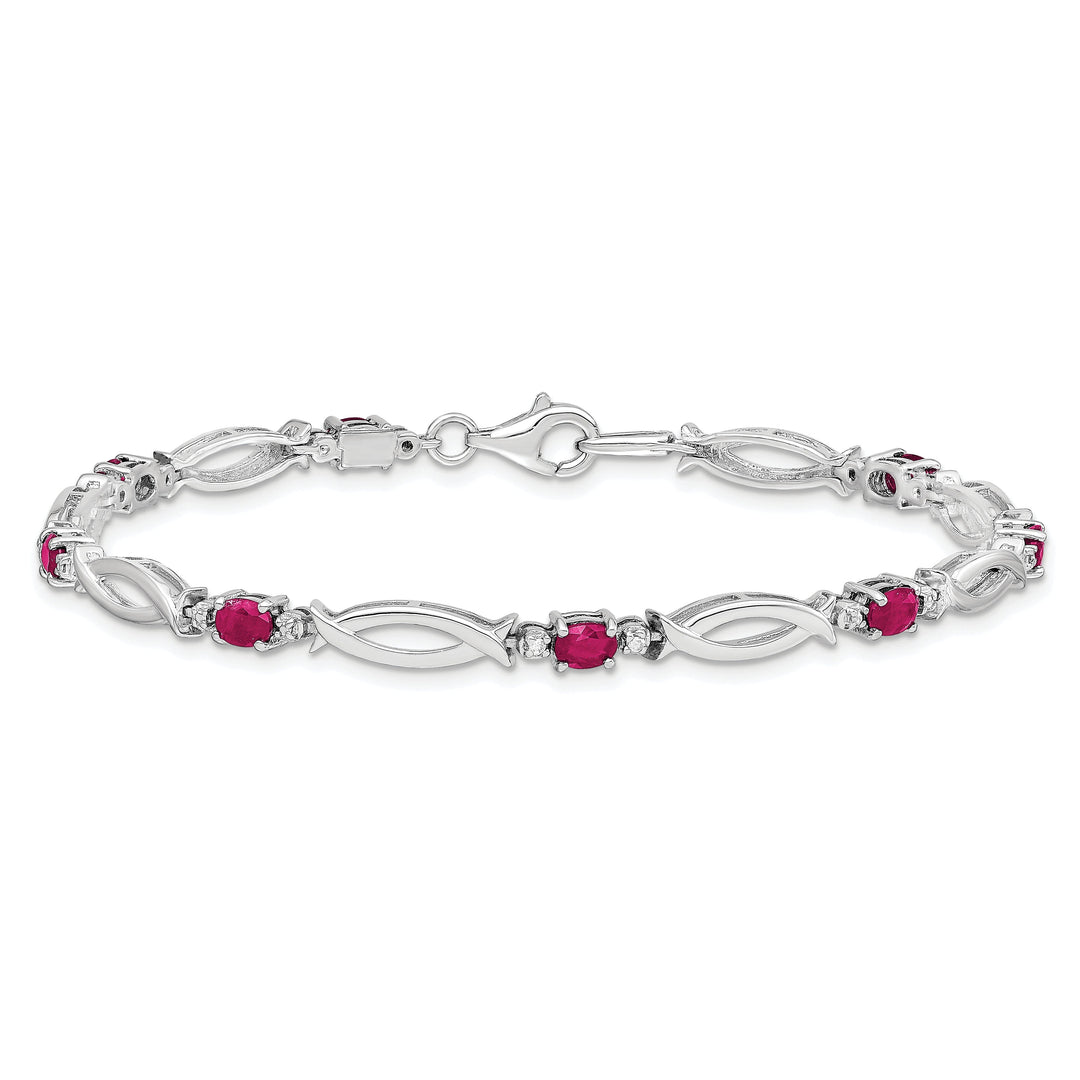 Silver Polished Finish Ruby Diamond Bracelet