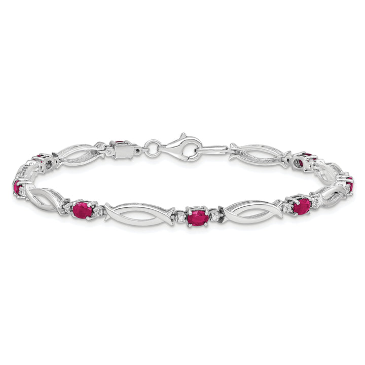 Silver Polished Finish Ruby Diamond Bracelet