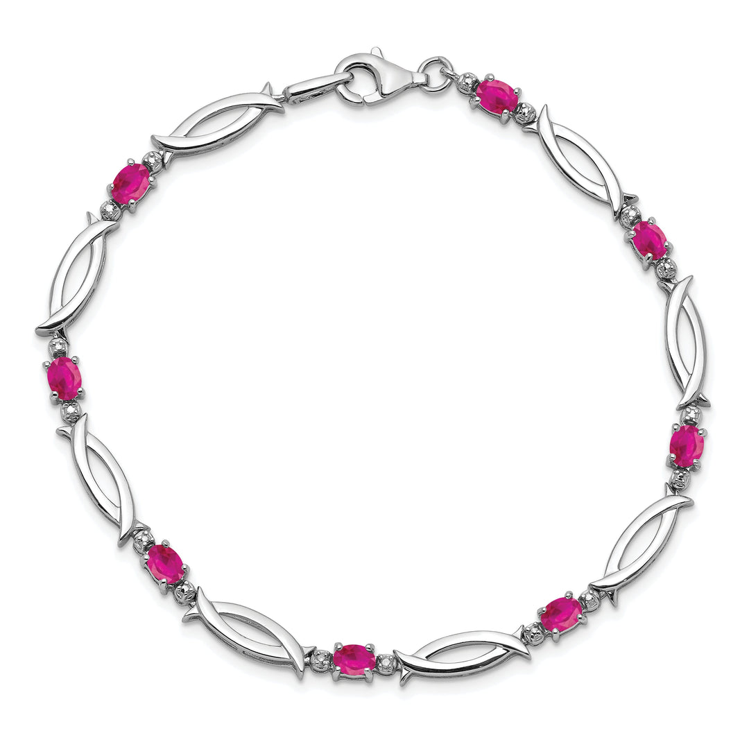 Silver Polished Finish Ruby Diamond Bracelet