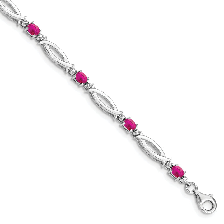 Silver Polished Finish Ruby Diamond Bracelet