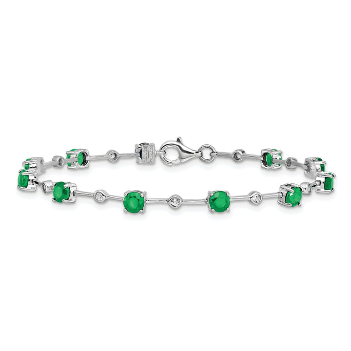 Silver Polished Emerald Bezel Topaz Bracelet