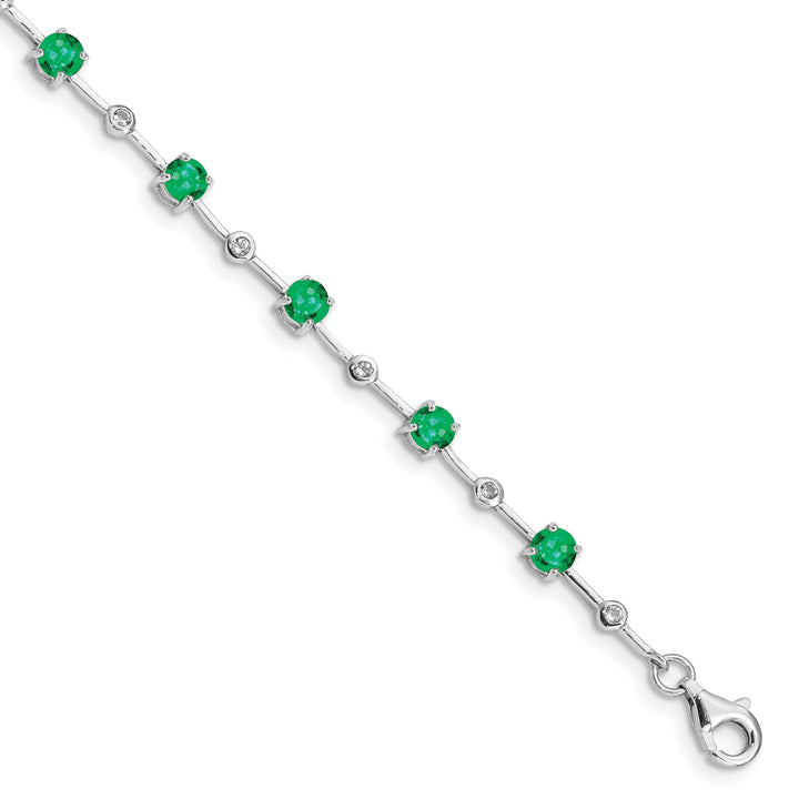 Silver Polished Emerald Bezel Topaz Bracelet