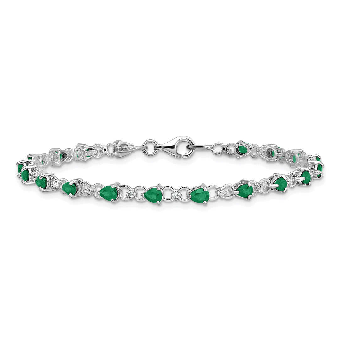 Sterling Silver Emerald Round Diamond Bracelet