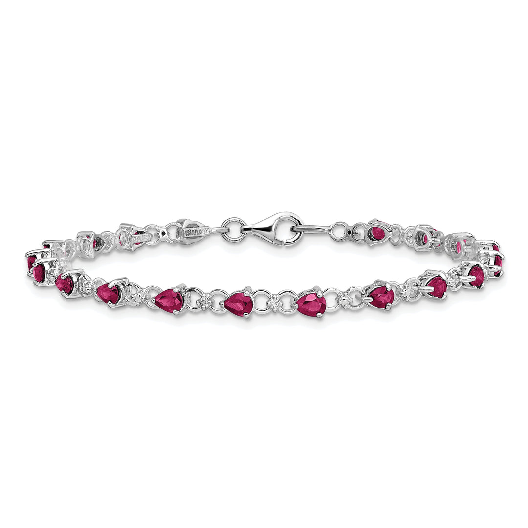 Silver Polished Ruby Round Diamond Bracelet