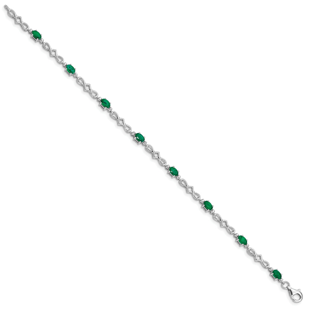 Silver Polished Emerald Round Diamond Bracelet