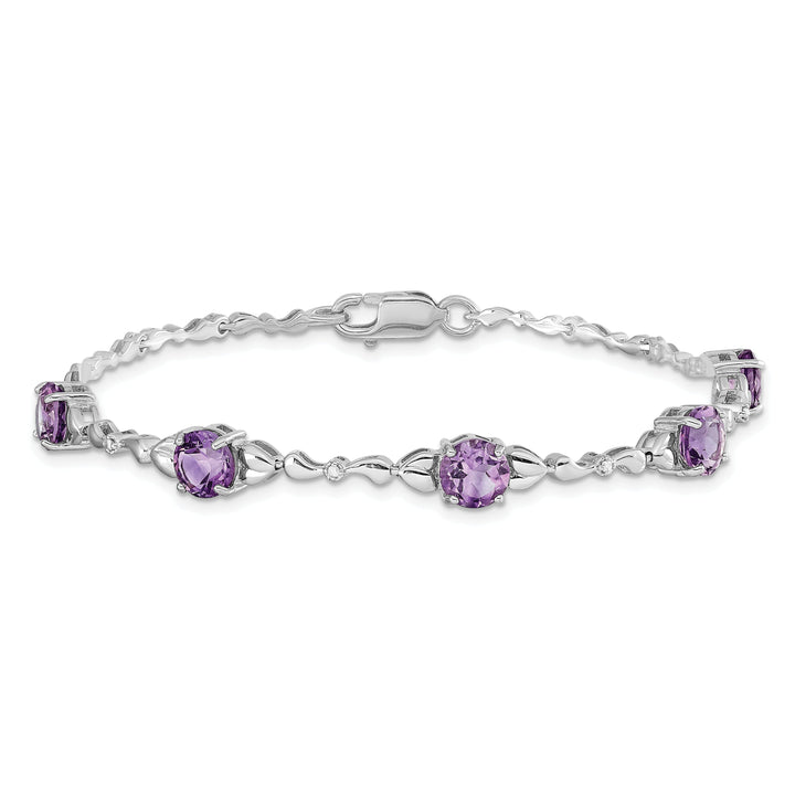 Silver Genuine Amethyst Diamond Tennis Bracelet