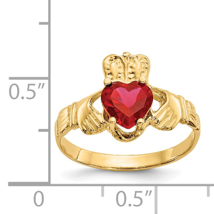 14k Yellow Gold July Birthstone Claddagh Ring