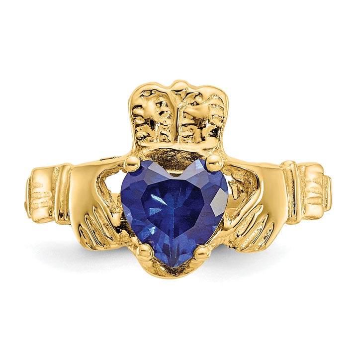 14k Yellow Gold September Birthstone Claddagh Ring