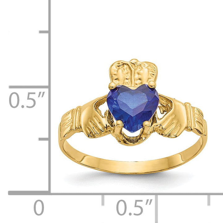 14k Yellow Gold September Birthstone Claddagh Ring