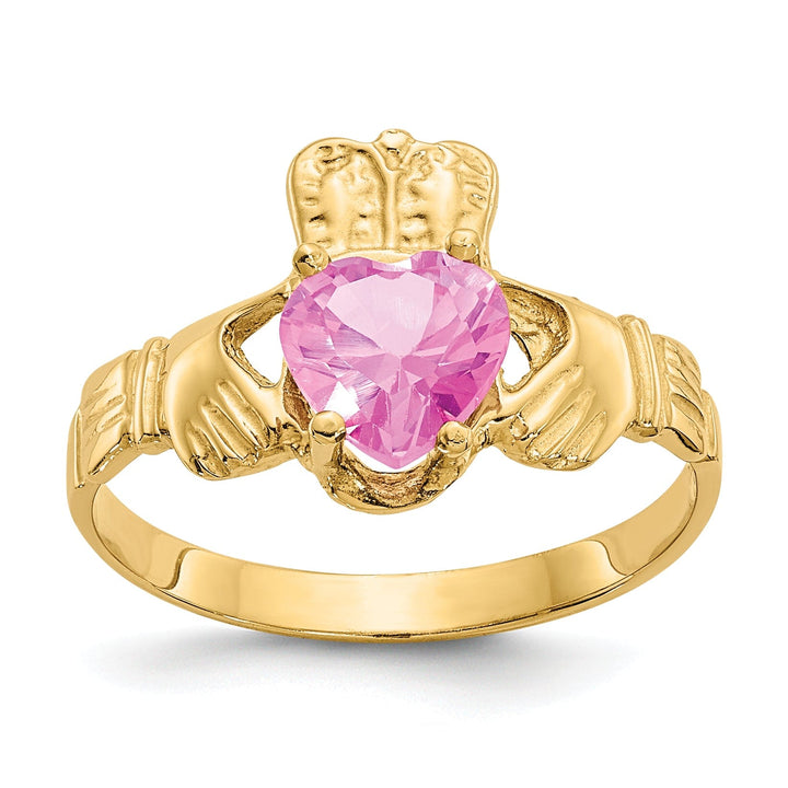 14k Yellow Gold October Birthstone Claddagh Ring