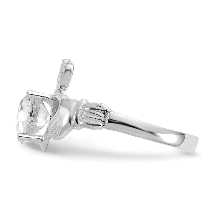 14k White Gold April Birthstone Claddagh Ring