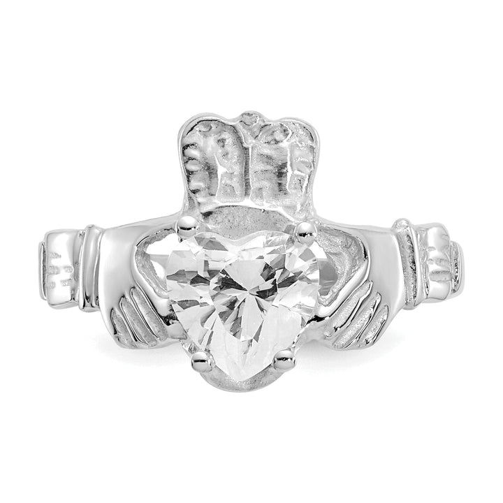 14k White Gold April Birthstone Claddagh Ring